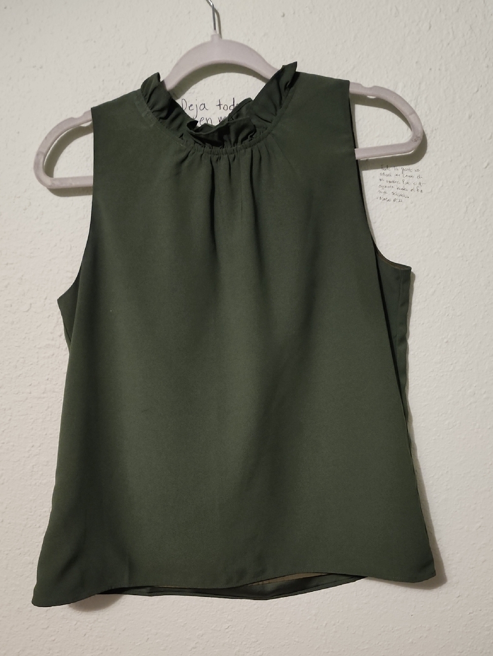 J. Crew Olive Ruffle Mock-Neck Sleeveless Office Blouse